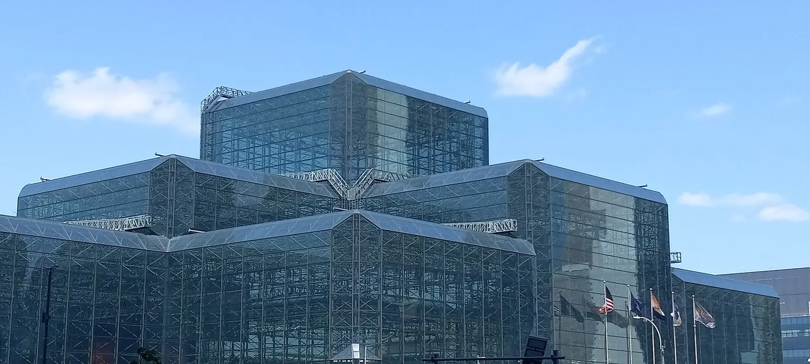 The glass facade of the Jacob K. Javits Convention Center in New York City