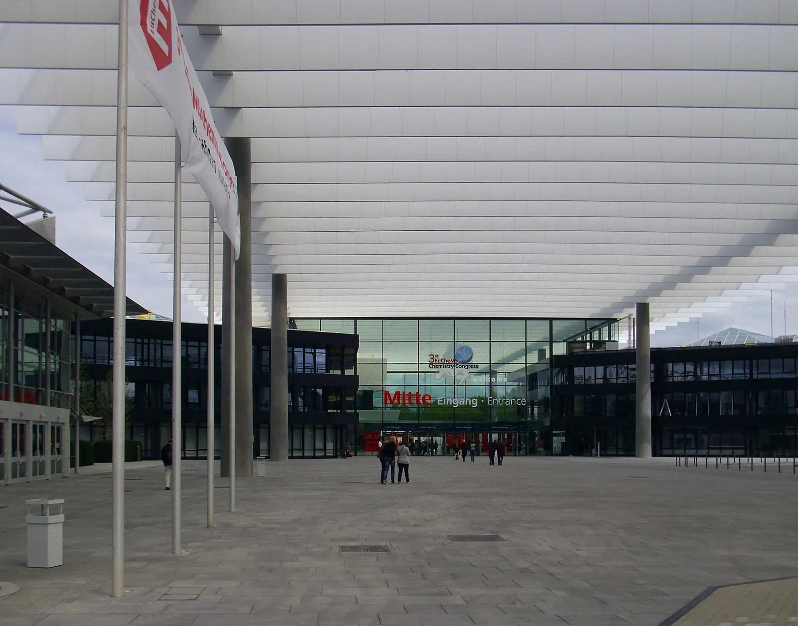 The Mitte entrance of the Nuremberg exhibition centre under its white canopy