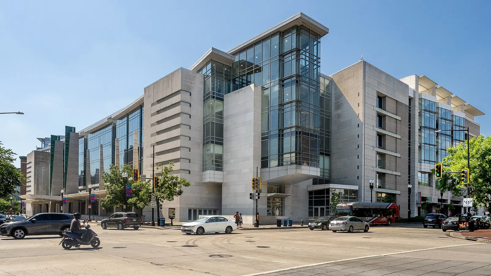The exterior of the Walter E. Washington Convention Center in Washington, DC